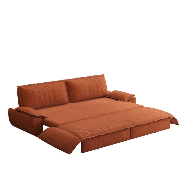 Convertible Queen Pull Out Sofa Bed, 3-in-1 Corduroy Sleeper Bed Loveseat Sofa with Cushion Armrest for Living Room, 73.2'' Futon Couch for Small Place