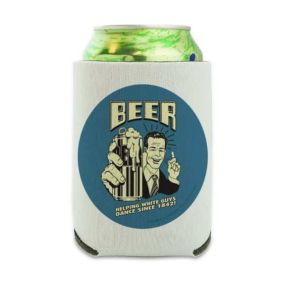 Beer Helping White Guys Dance Since 1842 Funny Humor Retro Can Cooler - Drink Sleeve Hugger Collapsible Insulator - Beverage Insulated Holder