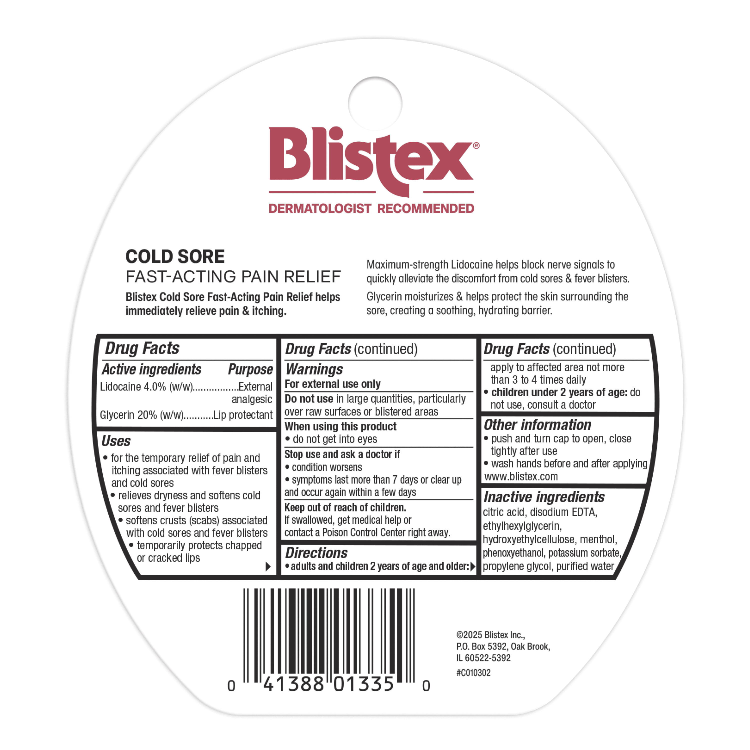 Blistex Cold Sore Fast-Acting Pain Relief – External Analgesic/Lip Protectant - 1 Count, 0.15oz