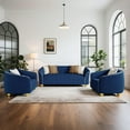 thumbnail image 7 of Luxury Retro Velvet Sofa Couch for Living Room, 40" Comfy Upholstered Armchair with Gold Metal Legs and Pillow, Curved Sectional Sofa Chair for Bedroom Office Apartment Blue, 7 of 7