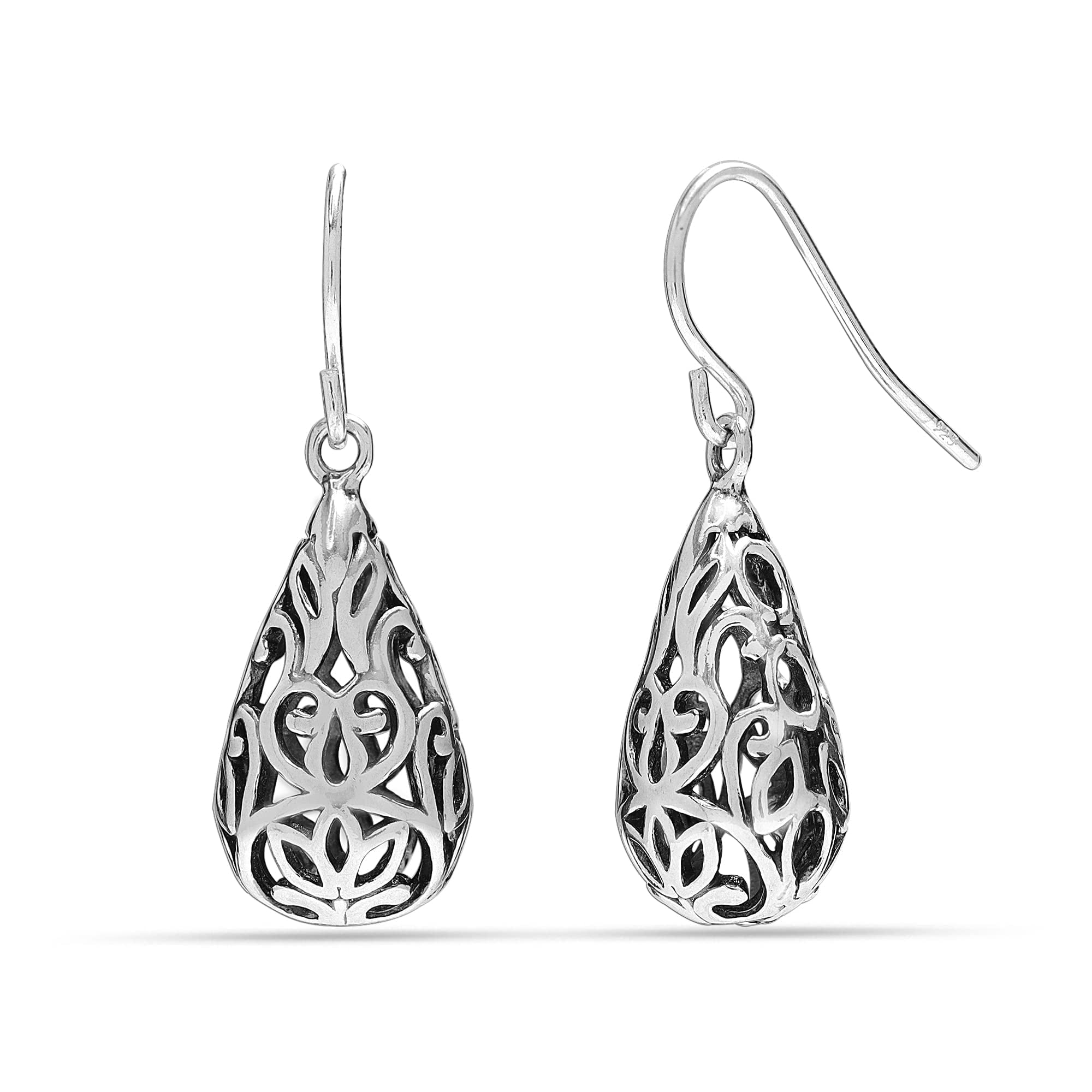 LeCalla 925 Sterling Silver Lacy Floral Teardrop Dangle Earrings for Women and Teen 30MM