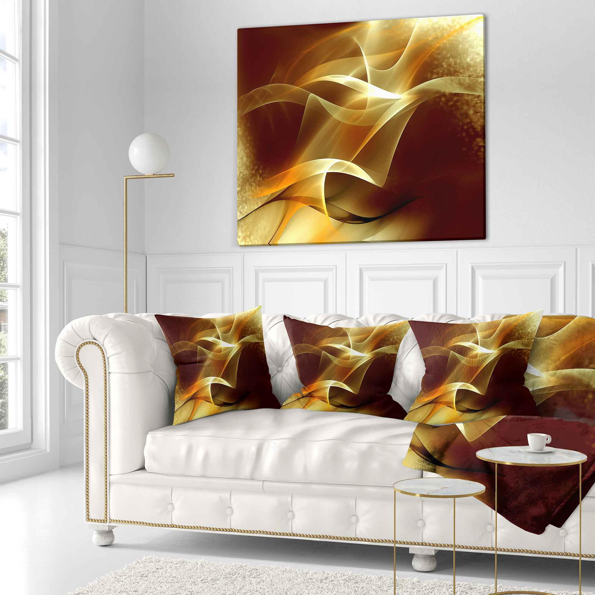 Designart Light Yellow Abstract Fractal Design - Abstract Throw Pillow - 18x18