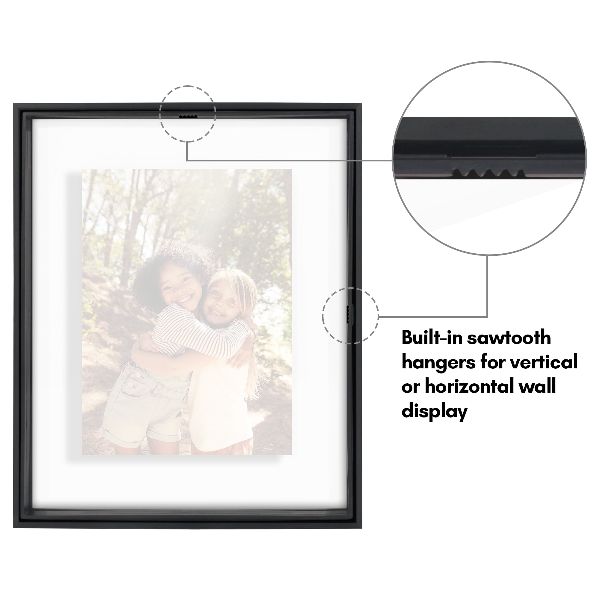 Americanflat 8x10 Picture Frame with Shatter-Resistant Glass 2 Pack Aluminum Floating Display Photo - Black