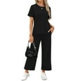 thumbnail image 3 of Fantaslook 2 Piece Sets for Women Casual Summer Travel Vacation Outfits Short Sleeve Tops Wide Leg Pants Lounge Sets, 3 of 10