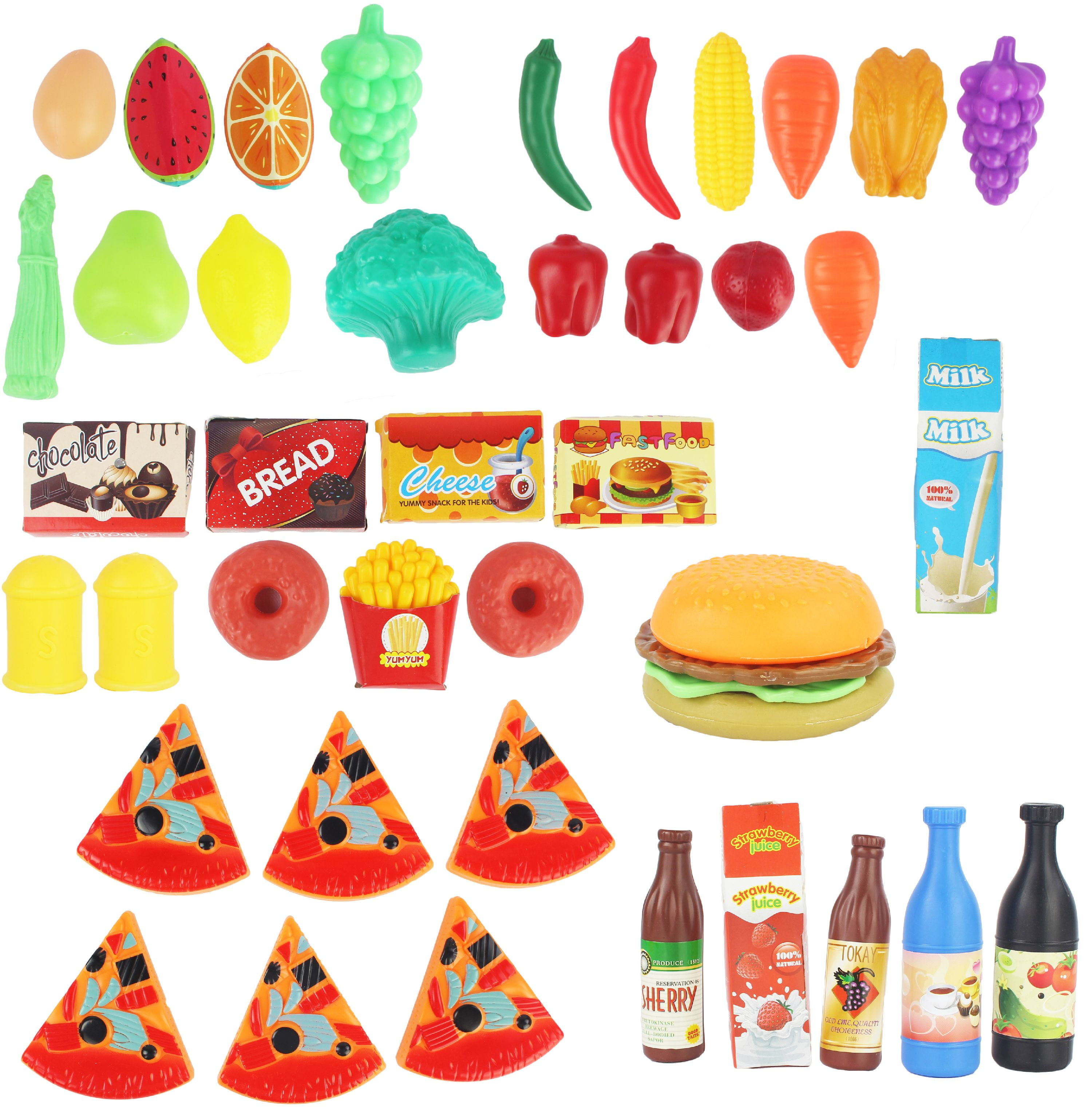 Children's Deluxe Toy Pretend Play Junk Food Playset with 48 Pieces for