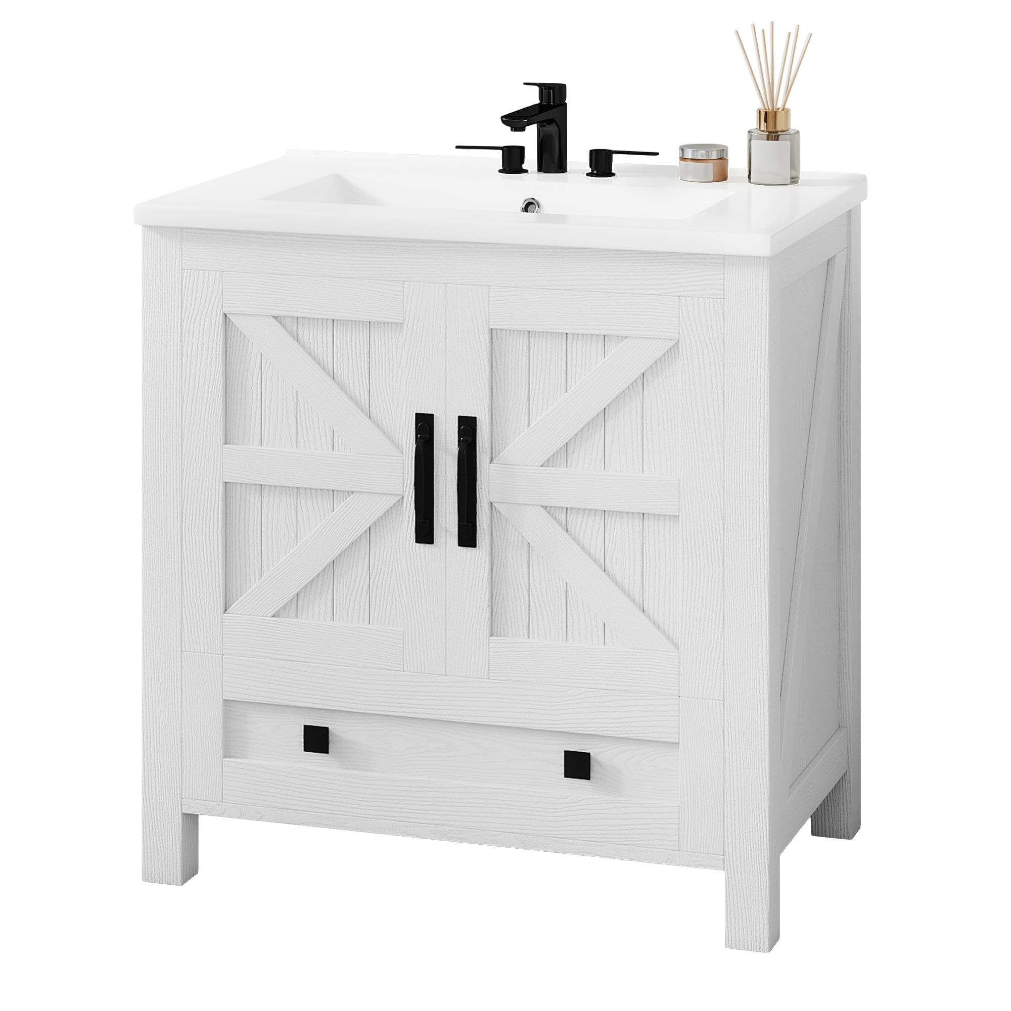 Uforic 30" Bathroom vanity with Sink Top, Farmhouse Bathroom Storage Cabinet with Drawers, White