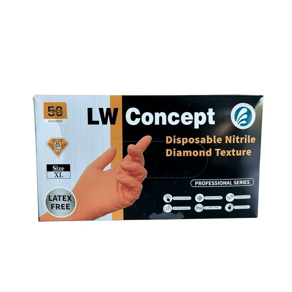 50pcs 8Mil Nitrile Gloves - Diamond Grip Textured, Orange, Latex Free Powder Free Disposable Gloves for Automotive Repair, Plumbing, Heavy Duty Work