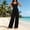 Black, variant on Pants for Women Summer Solid Color Pocket Wide-Leg Jumpsuit Navy L