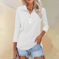 thumbnail image 2 of Lumtrix Women'S V Neck 3/4 Sleeve Tops Quarter Zip Collared Shirts Summer Tees Dressy Casual Top White 2XL, 2 of 7