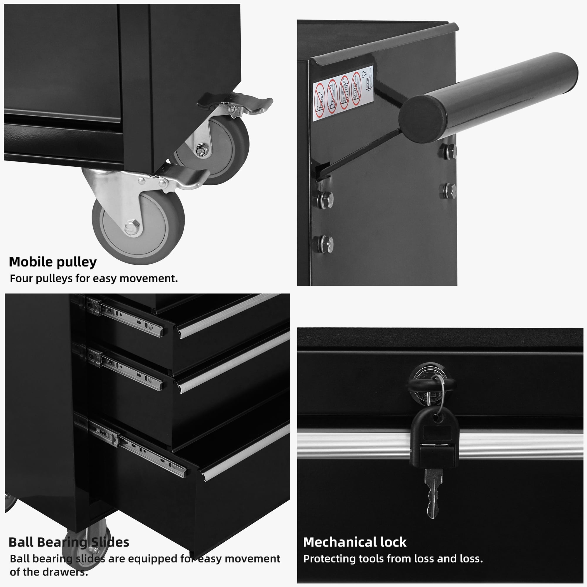Leumius 6-Drawer Rolling Tool Chest Cabinet, Large Capacity Metal Tool Box with Wheels,Black