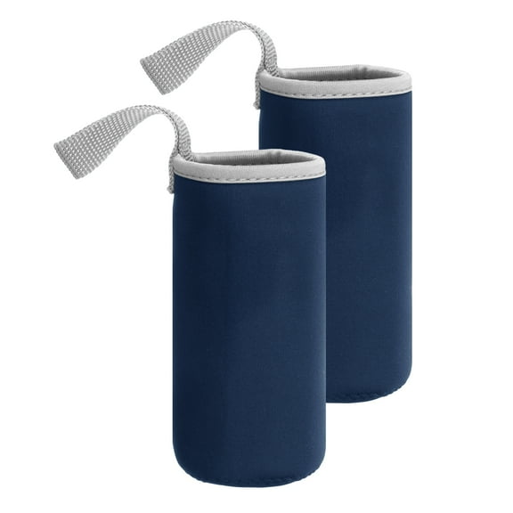 2pcs Neoprene Water Bottle Sleeve, 12 oz Insulated Water Glass Bottle Carrier Bag Collapsible Drink Bottle Sleeve Cover Holder with Handle, Navy Blue