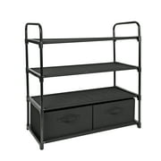 Mainstays 4-Shelf Closet Organizer with 2 Fabric Bins, Black, Metal Frame