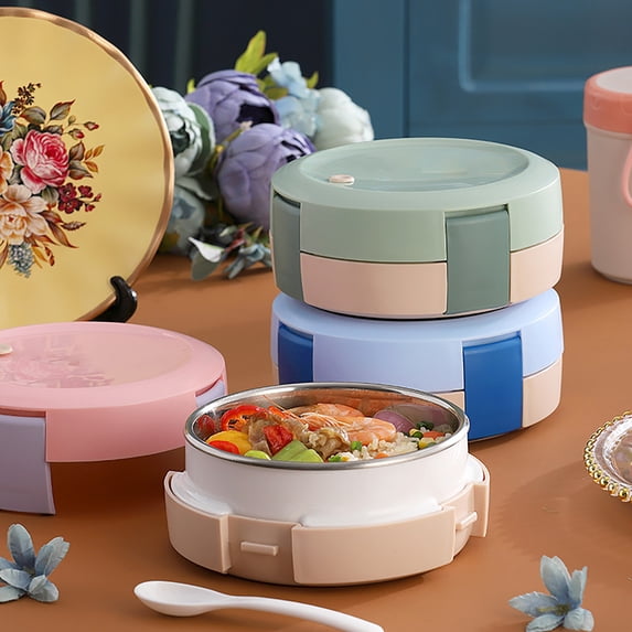 Washranp 25.36oz Anti-Scalding Bento Box,Stainless Steel Insulated Round Shape Lunch Box Microwave Leakproof Food Containers