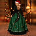 thumbnail image 5 of Xijirk Women Christmas Maxi Dress Long Lace Sleeve V Neck Bell Snowflake Print A Line Floor Length formal Party Gown,M, 5 of 5