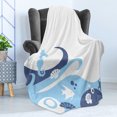 thumbnail image 4 of Ocean Soft Flannel Fleece Blanket, Cartoon Graphic Like Image of Deep Sealife Creatures Fish Waves Shells, Cozy Plush for Indoor and Outdoor Use, 50" x 70", Navy Blue Aqua and White, by Ambesonne, 4 of 5