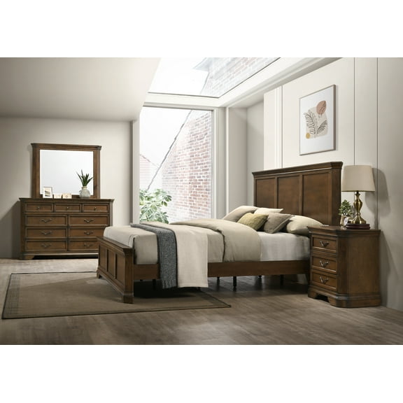 Roundhill Furniture Maderne 4-Piece Bedroom Furniture Set, King Size, Antique Walnut Finish