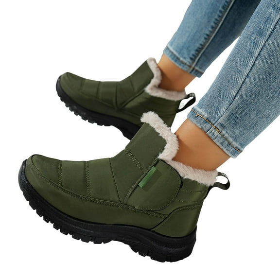 Platform Snow Boots for Women with Arch Support Casual Round Toe Slip on Hook and Loop Plush Lined Winter Ankle Booties Green Size 5.5