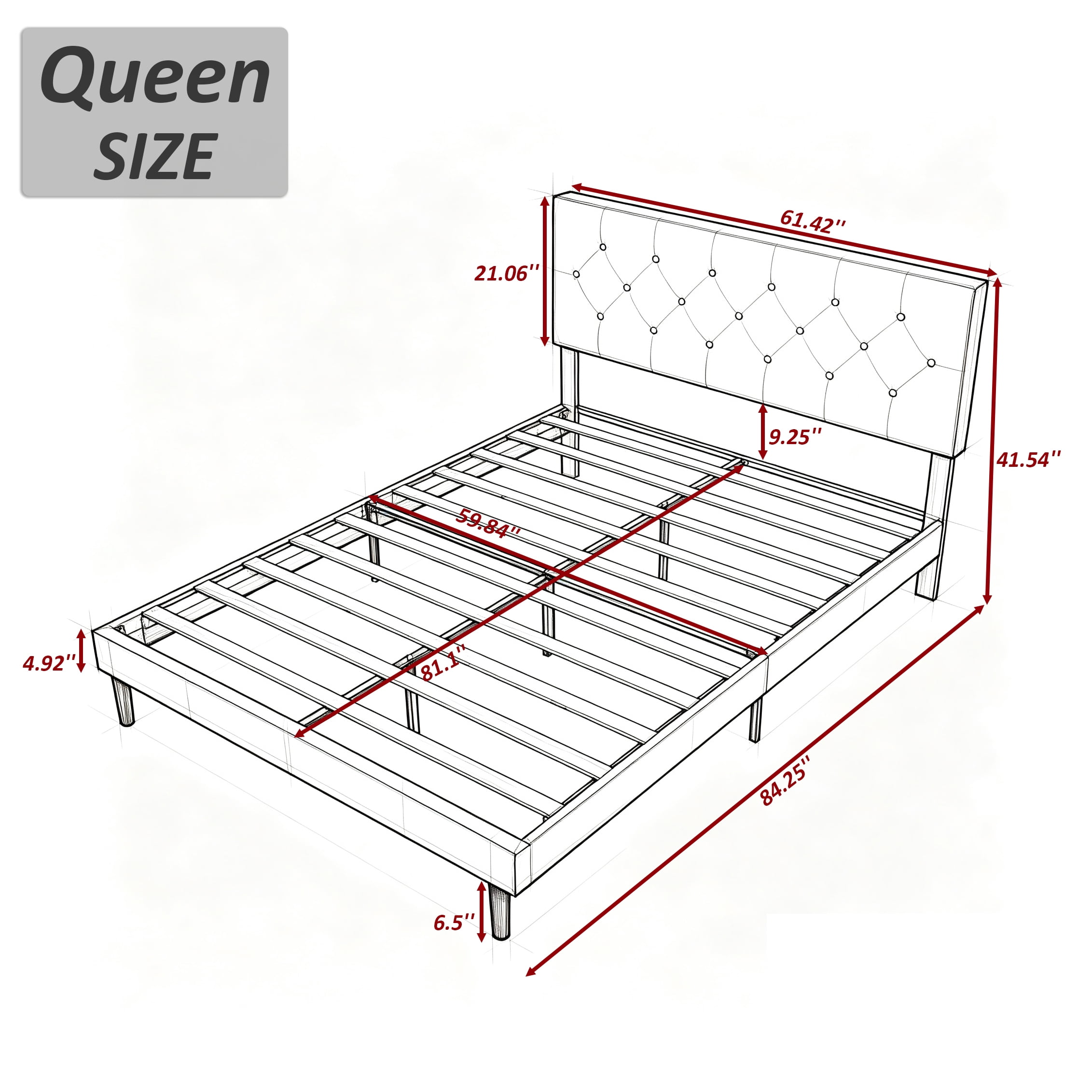 Gewnee Queen Size Bed Frame,Velvet Platform Bed with Upholstered Button Headboard,Modern Bedroom Furniture with Wood Support,No Box Spring Needed,Pink