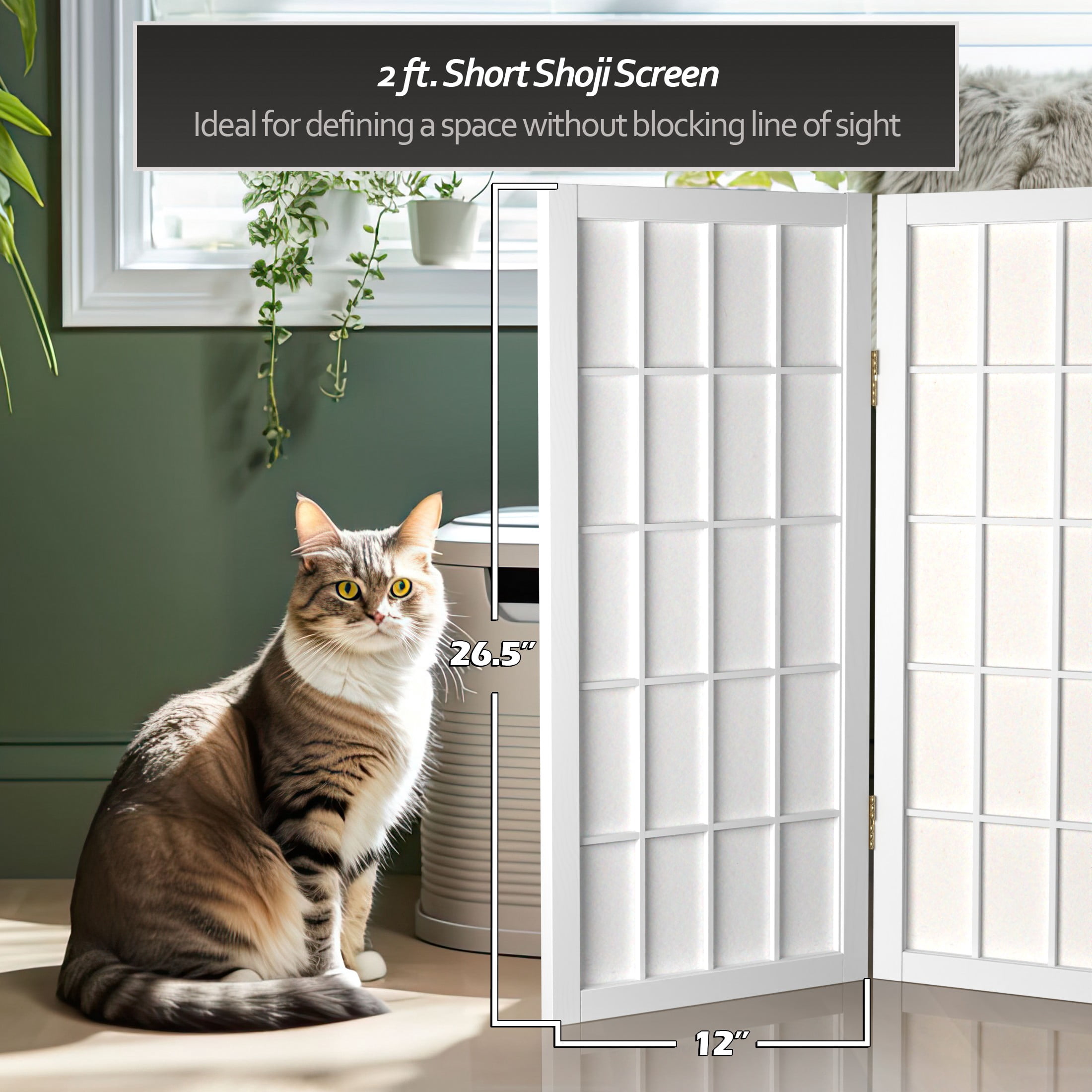 2 ft. Tall Desktop Window Pane Shoji Screen - White - 3 Panels