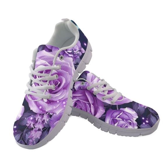 FUIALDOLG Mesh Running Shoes for Walking, Breathable Low Top Athletic Sneakers for Women and Men, Purple Rose Floral Print