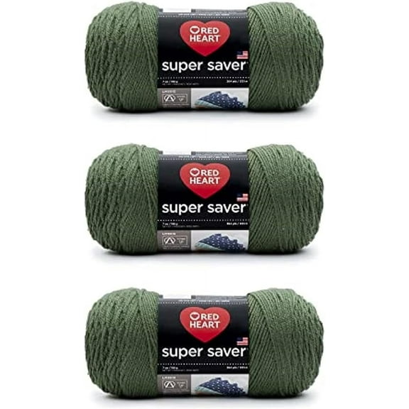 Red Heart Super Saver Medium Thyme Yarn - 3 Pack of 198g/7oz - Acrylic - 4 Medium (Worsted) - 364 Yards - Knitting/Crochet