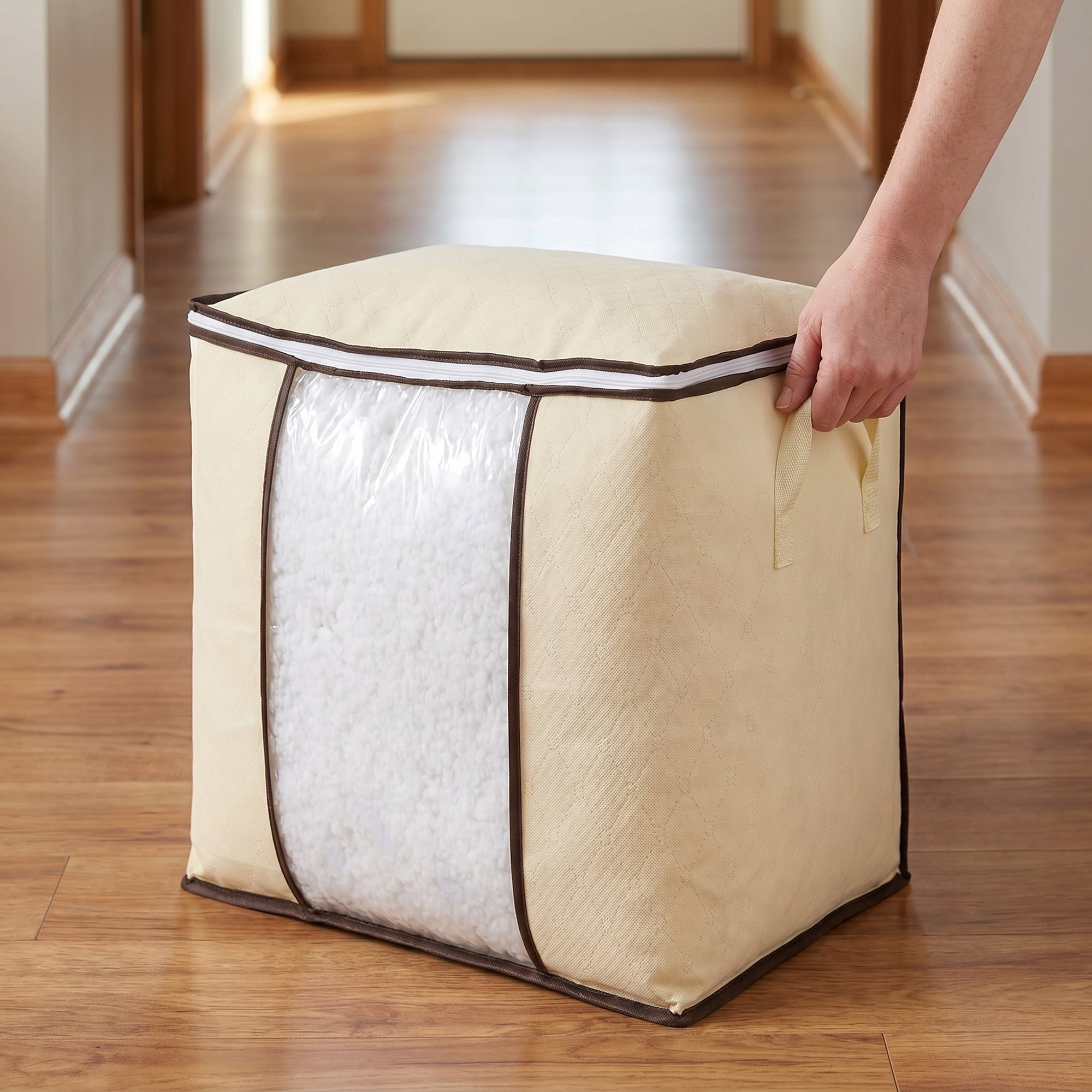 Unique Bargains Moistureproof Storage Sack Portable Side Carry Bag Beige 18.9"x11.0"x19.7"