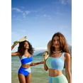 thumbnail image 3 of SHEWIN Womens Swimsuits Bikini Set 2 Piece Color Block High Waisted Spaghetti Straps Bathing Suits Summer Beach Outfits, 3 of 8