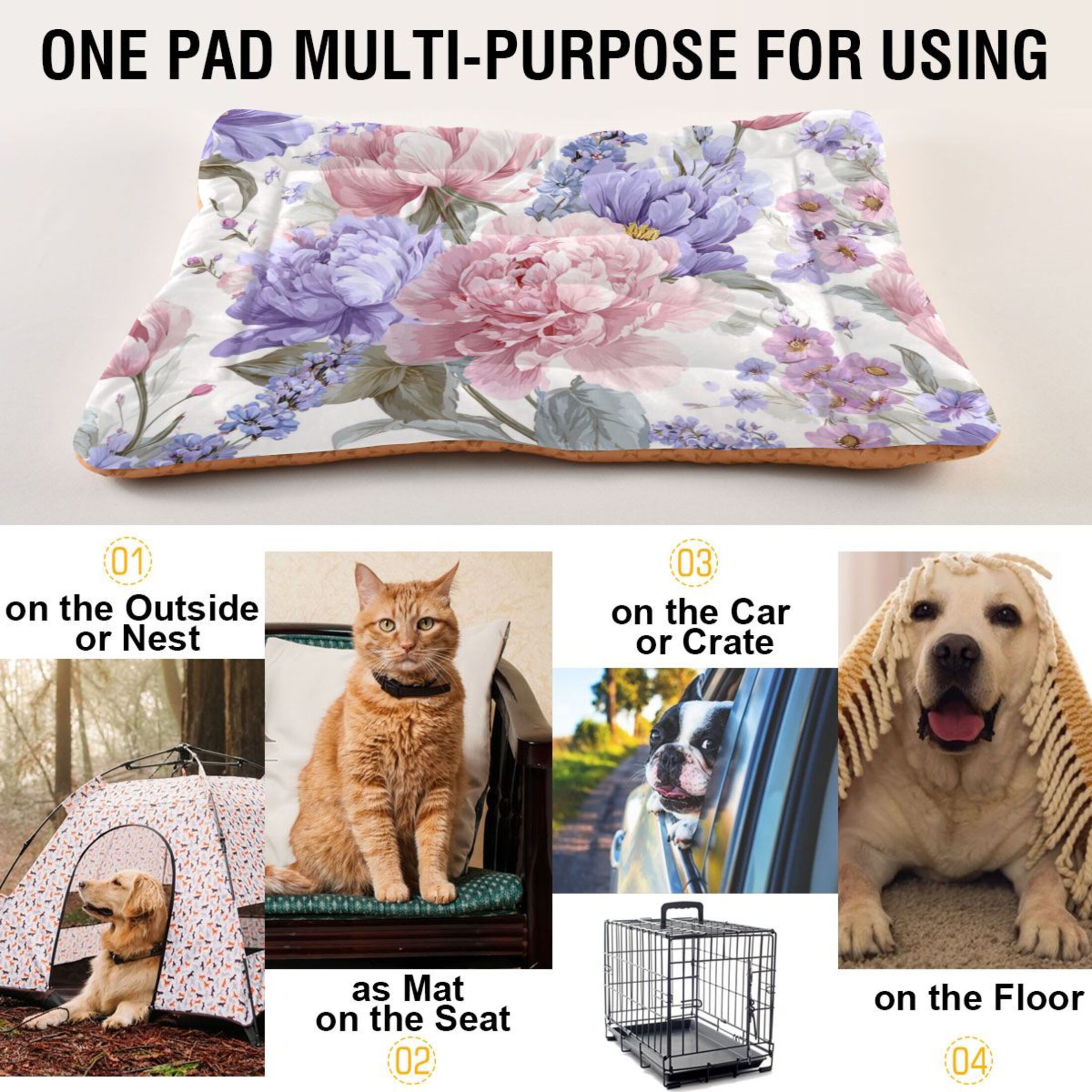 Cozy Mat Pet Bed Indoor Outdoor Warm Soft For Cat Dog Puppy(S/M) Lavender