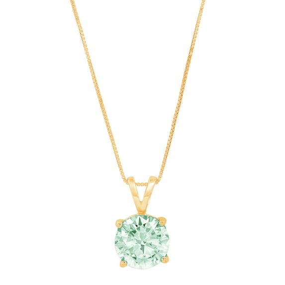 2 ct Brilliant Round Cut Solitaire Simulated Green Diamond 14k Yellow Gold Pendant with 16" Chain