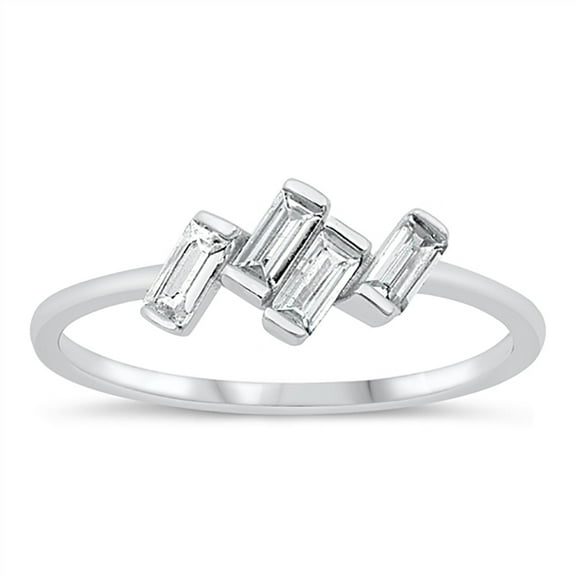 All in Stock Sterling Silver Clear Baguette Cubic Zirconia Masonry Design Ring Size 8