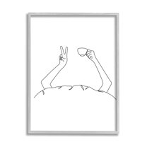 Stupell Industries Coffee In Bed Peace Sign Minimal Line Drawing Novelty Painting Gray Framed Art Print Wall Art, 11 x 14, Design by JJ Design House LLC