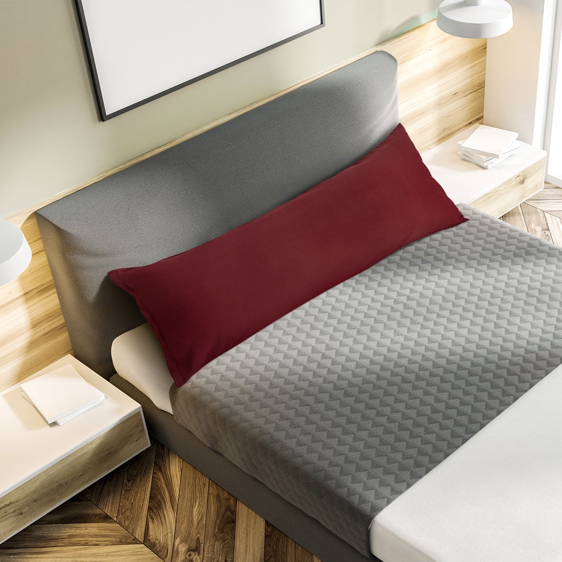PiccoCasa Set of 2 Body Pillowcases Zippered Body Pillow Cover for Body Pillows, Standard Burgundy