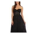 thumbnail image 3 of MORGAN & CO Womens Black Glitter Zippered Floral Sleeveless Sweetheart Neckline Full-Length Prom Gown Dress 3, 3 of 4