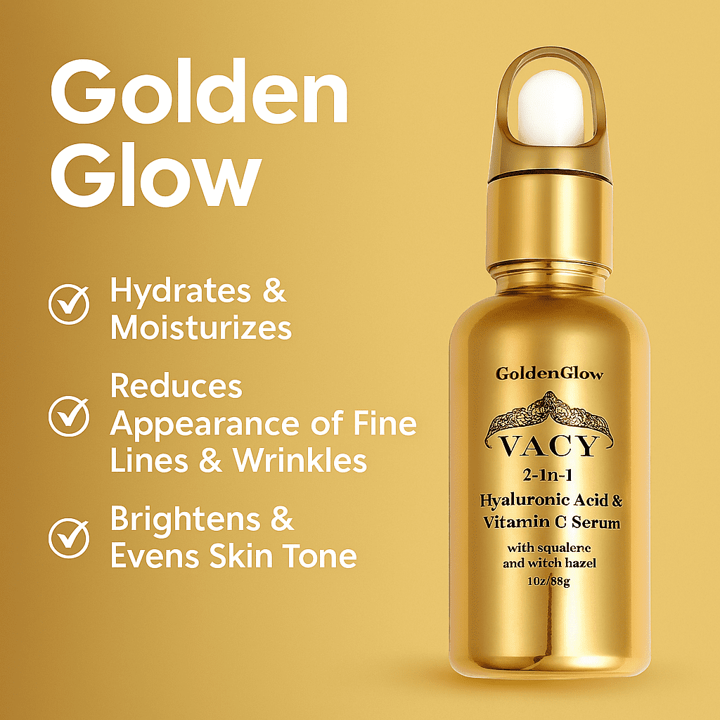 VACY GoldenGlow 2-in-1 Hyaluronic Acid and Vitamin C Facial Serum, 1 fl oz