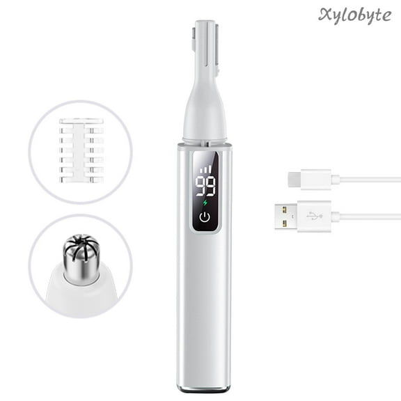 Xylobyte Nose Hair Trimmer for Men and Women, USB Rechargeable Eyebrow and Facial Hair Clipper with LED Display