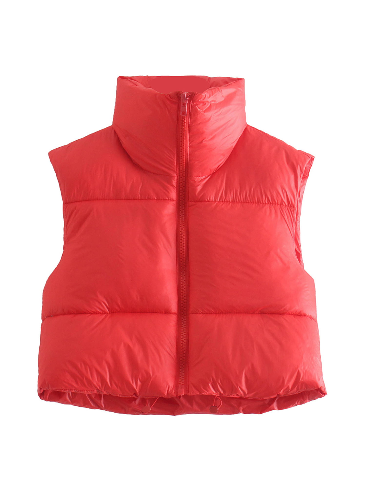 Wrcnote Women Solid Color Drawstring Puffer Vests Lightweight