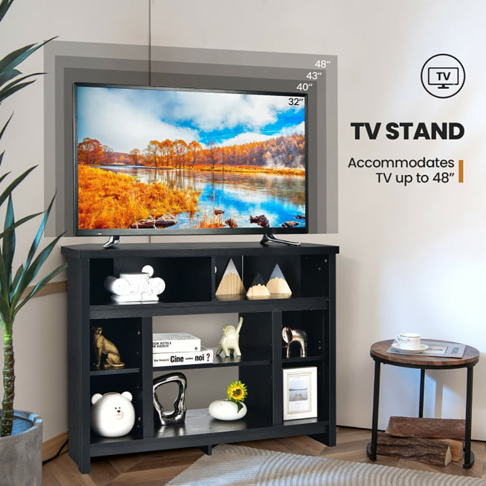 Finihen TV Stand, TV Cabinet, Modern Corner TV Stand with Adjustable Shelves for TVs up to 48 Inch, Media Entertainment Center with Storage, for Living Room, Bedroom, Black