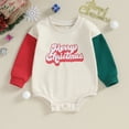 thumbnail image 2 of Okbabeha Toddler Baby Sweatshirt Romper Cute Christmas Letter Print Long Sleeve Color Block Bodysuit Sweater Onesie Clothes, 2 of 7