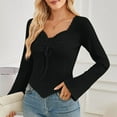 thumbnail image 3 of Plebaso Women's Going out Tops Tie Front V Neck Long Sleeve Crop Tops Slim Tight Tee Shirts, 3 of 7