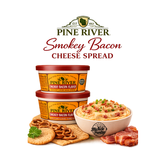 Pine River Cheese Spreads 3-Pack | Smokey Bacon | (3) 8 oz tubs | SHELF-STABLE | Smokey, Umami & Creamy Wisconsin Pub Cheese Spread