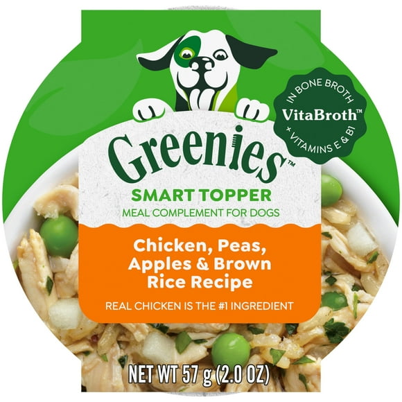 Greenies Smart Topper Mélange Humide à Haute Teneur en Protéines pour Chiens, Poulet, Pois, Pommes & Riz Brun Recette en Bouillon Vitabroth - Bouillon d'Os + Vitamines E & B1, Lot de 10