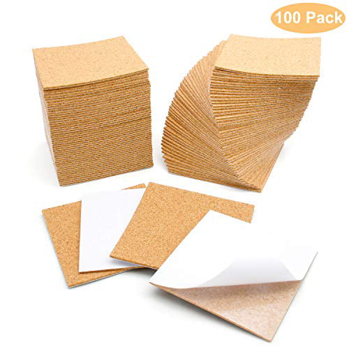 Natural Cork 4 Pack Cork Boards 12x12 Cork Tiles with 36pcs Double Sides Foam Adhesive Wall Bulletin Boards