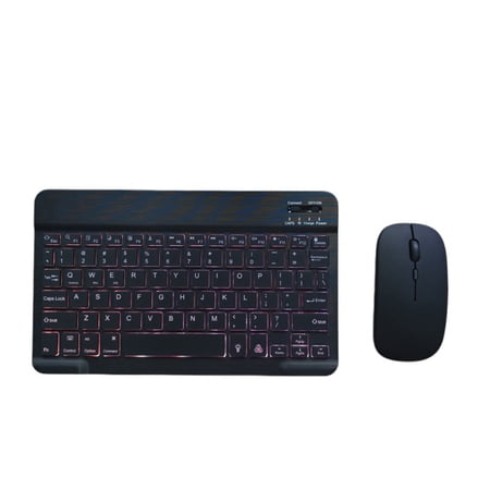 Bluetooth Keyboard and Mouse Combo for iPad - Rechargeable Wireless Keyboard & Mouse with 7-Color Backlit Compatible with iPad 9th/8th Gen, iPad Pro/Air/Mini, iPhone14/13/12 Pro,black-E