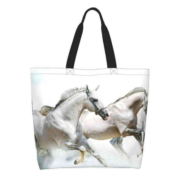 Easygdp Running White Horses Bolsas Tote para Mujer, Bolsos de Hombro para Viaje, Bolsos de Mano de Gran Capacidad para Compras y Trabajo