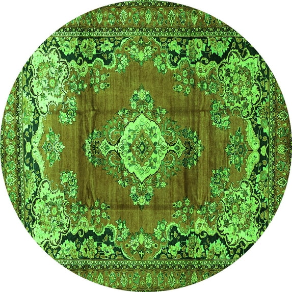 Ahgly Company Indoor Round Medallion Green Traditional Area Rugs, 8' Round