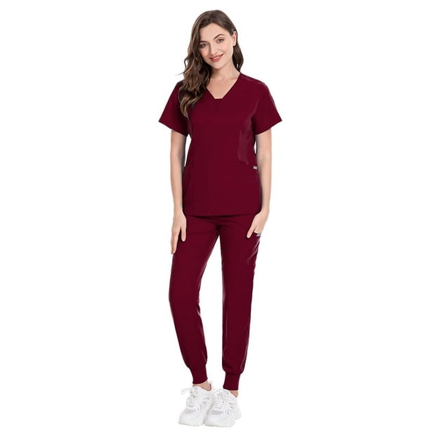 Traje quirúrgico de cuello dividido para mujer, ropa de mano con cepillo elástico para hospital, ropa de trabajo de enfermera de manga corta con estampado
