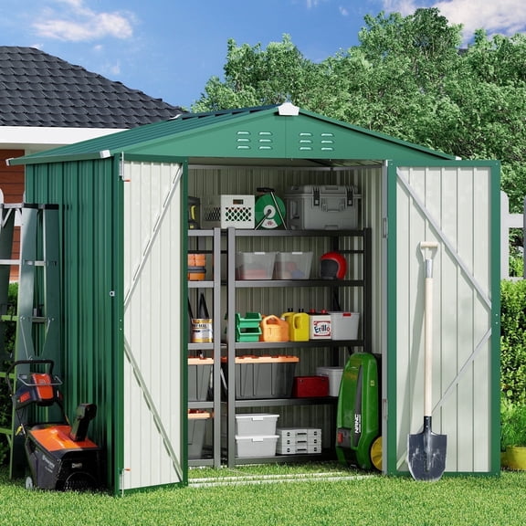 Gizoon 6' x 4' Metal Outdoor Storage Shed with Double Lockable Doors, Galvanized Garden Tool House, Green