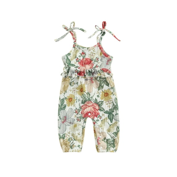 Qiylii Baby Girls Jumpsuit, Multi-color Floral Printed Pattern Strap One-piece Romper Bodysuit