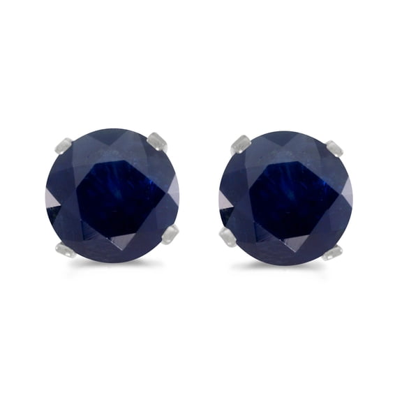 5 mm Natural Round Sapphire Stud Earrings Set in 14k White Gold