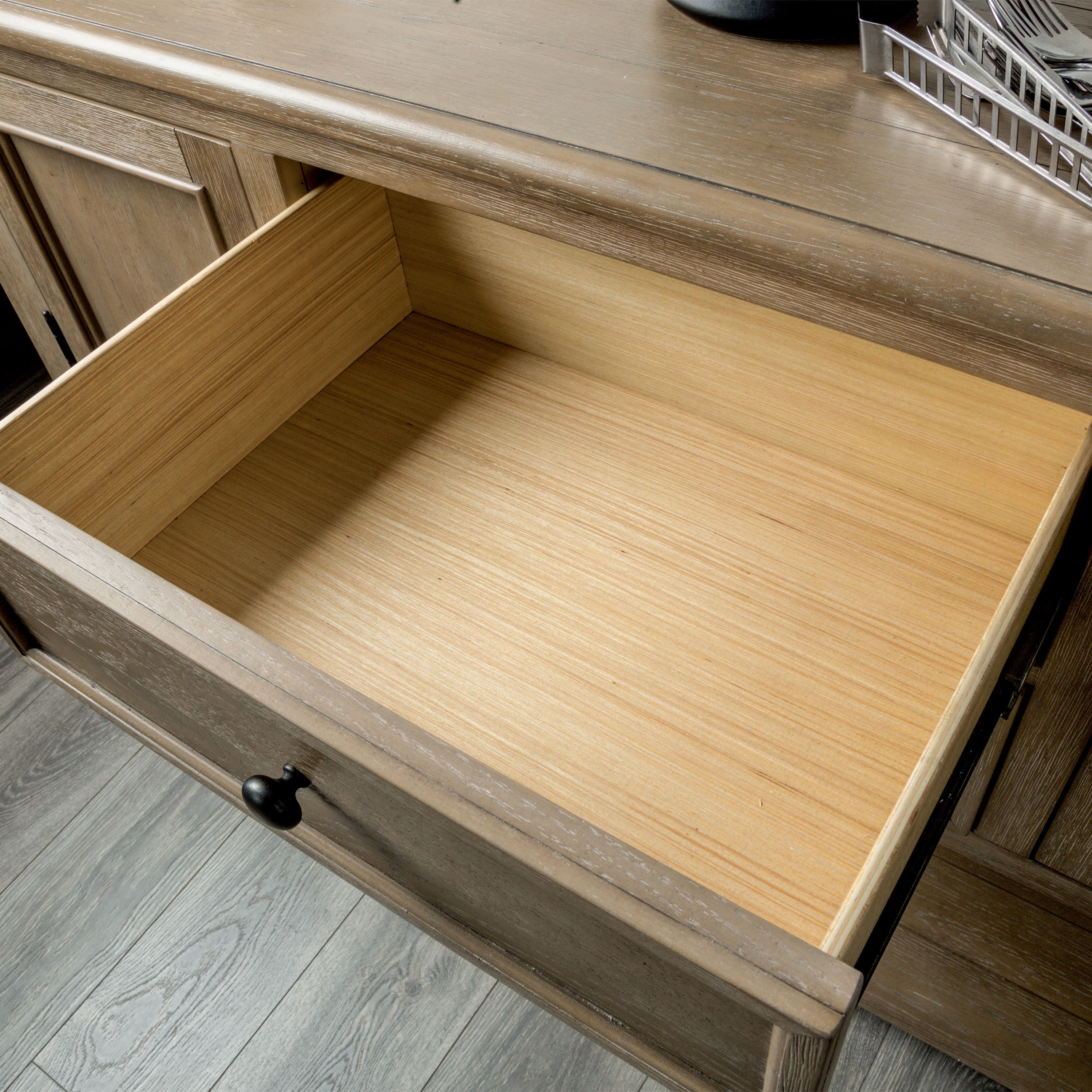 Furniture of America Lociste Modern Farmhouse Multi-Storage Solid Wood Server, Light Washed White